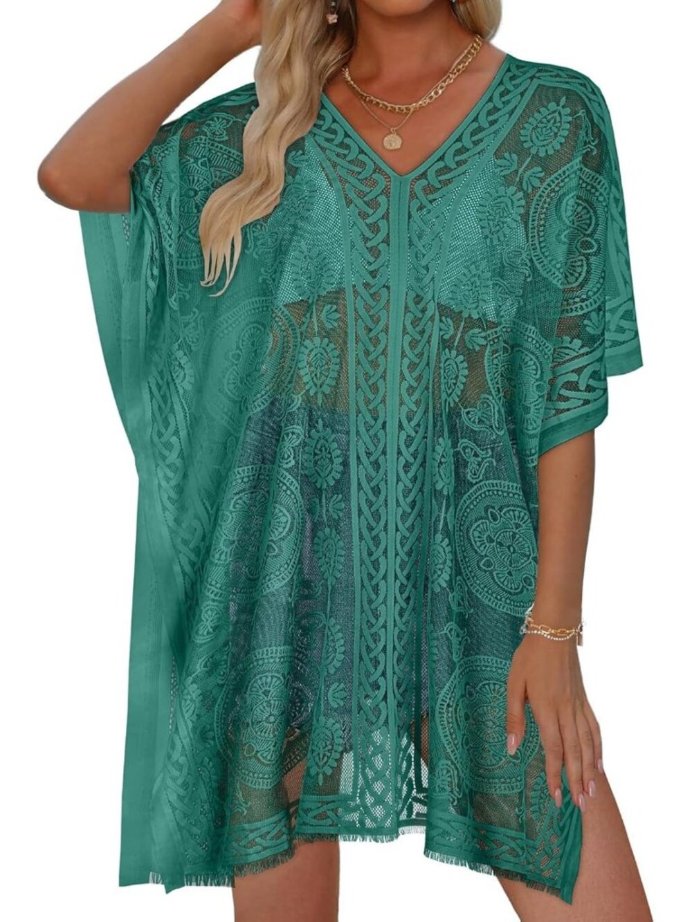〽️Women's Bathing Cover Up Green Comfort V Neck Summer Swim Bikini Beach Dress